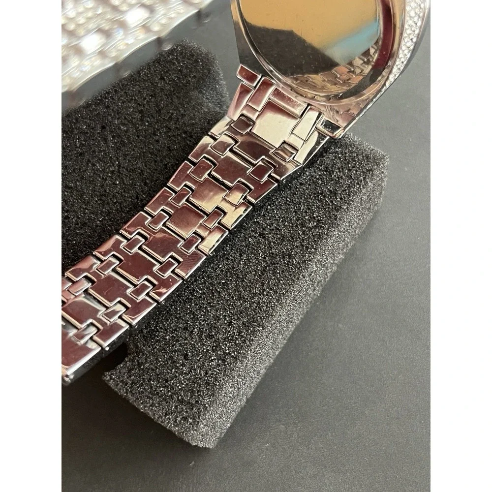 Silver Iced out bust down watch Mens simulated diamonds Stainless Steel